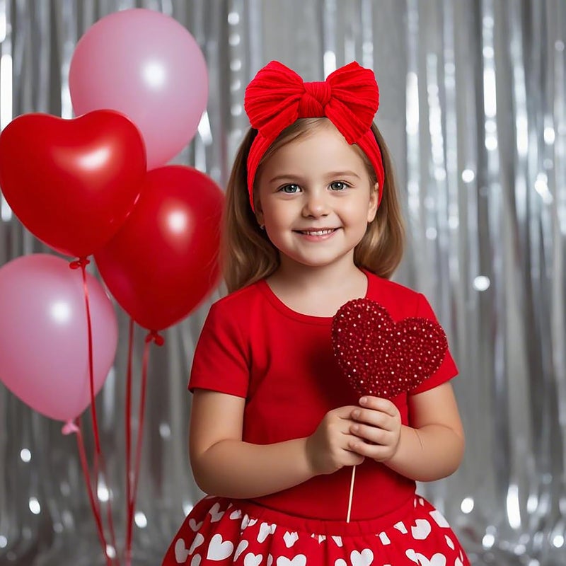 LemonSpace Store Handmade Red Baby Girls Bows Soft Stretchy Nylon Hair Bands Hair Accessories Baby headbands with Bows for Newborn Baby Girls Infant Toddlers Kids(Red) - Image 2